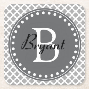 Modern Grey Monogram Coaster