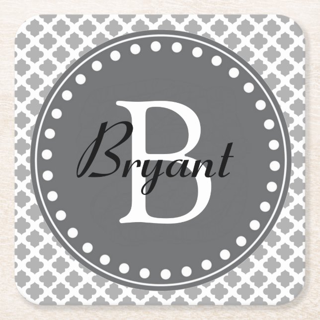 Modern Grey Monogram Coaster (Front)