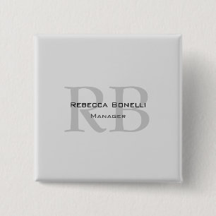 Modern Grey Monogram Manager Add Name Initials 2 Inch Square Button