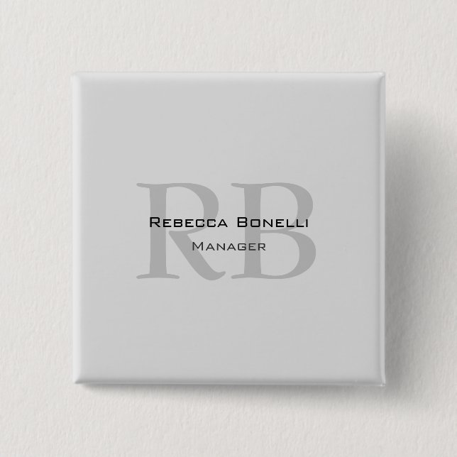 Modern Grey Monogram Manager Add Name Initials 2 Inch Square Button (Front)