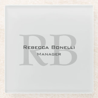 Modern Grey Monogram Manager Add Name Initials Glass Coaster