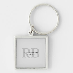 Modern Grey Monogram Manager Add Name Initials Keychain