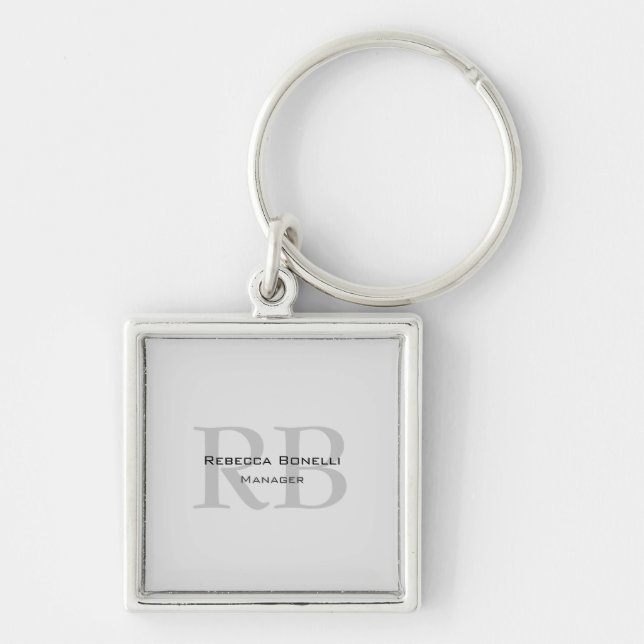 Modern Grey Monogram Manager Add Name Initials Keychain (Front)