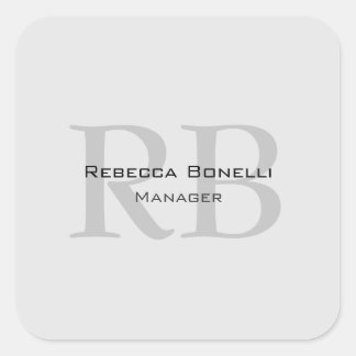 Modern Grey Monogram Manager Add Name Initials Square Sticker