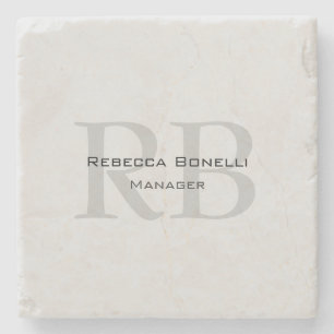 Modern Grey Monogram Manager Add Name Initials Stone Coaster