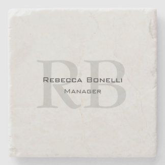 Modern Grey Monogram Manager Add Name Initials Stone Coaster