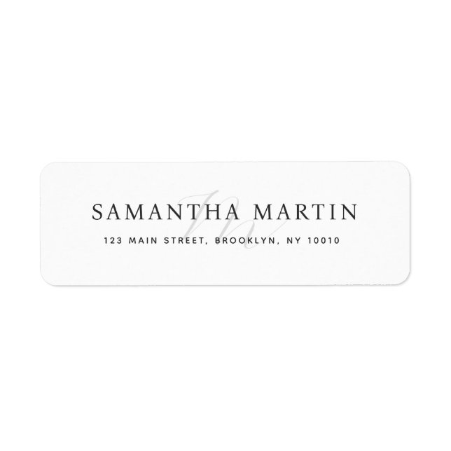Modern Grey Monogram Simple Return Address Label (Front)