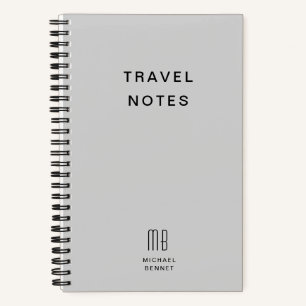 Modern Grey Monogram Travel Notebook
