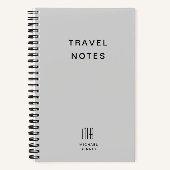 Modern Grey Monogram Travel Notebook (Front)