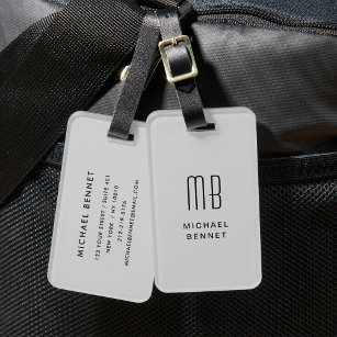 Modern Grey Monogrammed  Luggage Tag