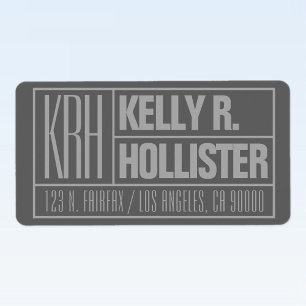 Modern Grey Monogrammed Name Return Address Label