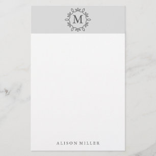 Modern Grey Monogrammed Stationery