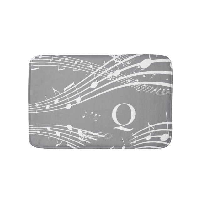 Modern Grey Music Notes Monogram Bath Mat (Front)