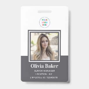 Modern Grey Name Photo Business Logo Employee Badge