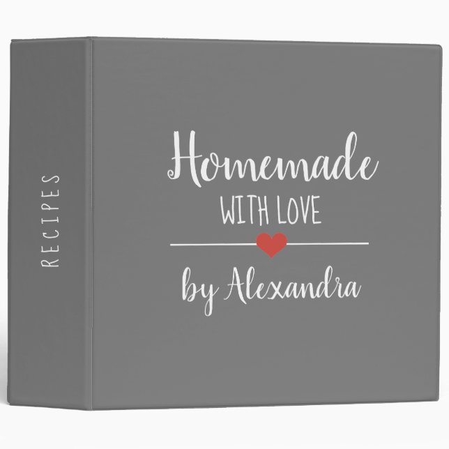 Modern grey Name Recipe 3 Ring Binder (Front/Spine)