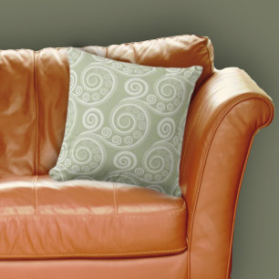 Modern Grey Nature Inspired Fern Curl Pattern Throw Pillow