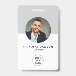 Modern Grey Office Employee Photo ID Card QR Badge