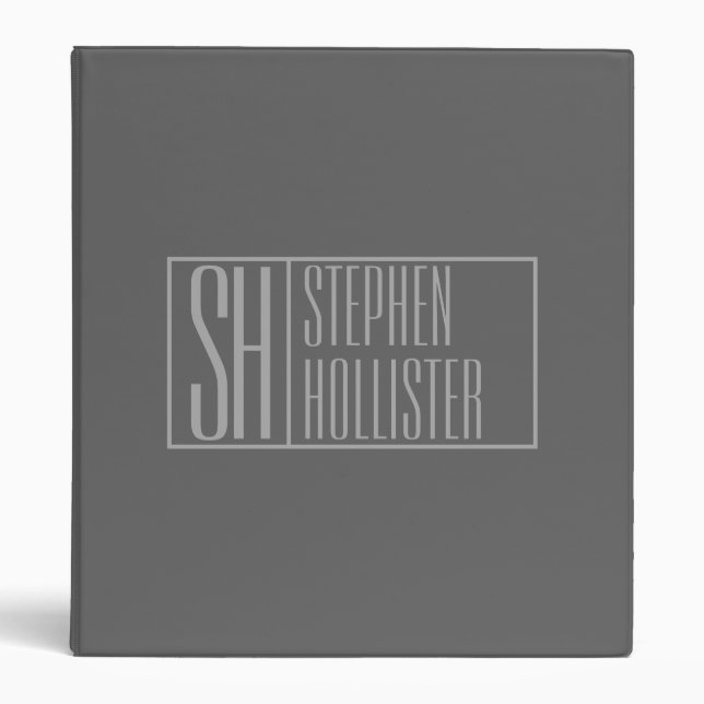 Modern, Grey on Dark Grey, Initials & Name Logo Binder (Front)