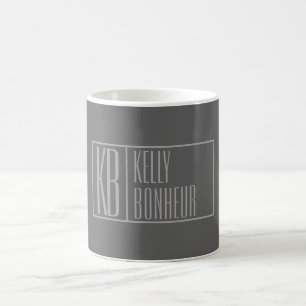 Modern, Grey on Dark Grey, Initials & Name Logo Coffee Mug