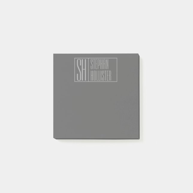 Modern, Grey on Dark Grey, Initials & Name Logo Post-it Notes (Front)