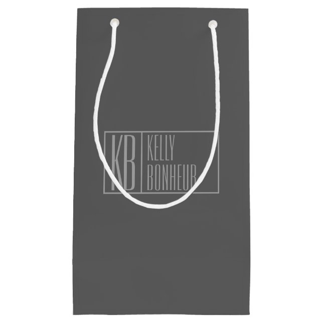 Modern, Grey on Dark Grey, Initials & Name Logo Small Gift Bag (Front)