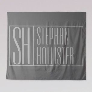 Modern, Grey on Dark Grey, Initials & Name Logo Tapestry