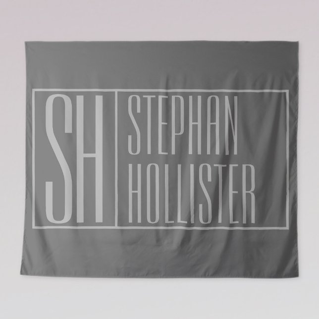 Modern, Grey on Dark Grey, Initials & Name Logo Tapestry (Creator Uploaded)