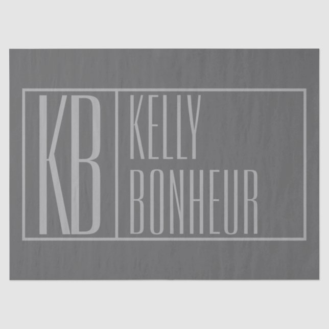 Modern, Grey on Dark Grey, Initials & Name Logo Tissue Paper (Front)
