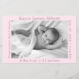 Modern Grey on Pastel Pink Birth Scrapbook Paper