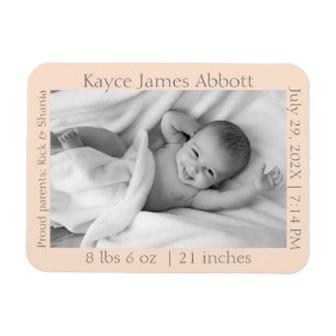 Modern Grey on Pastel Salmon Birth Announcement Magnet