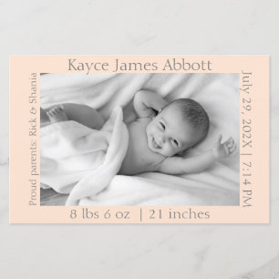 Modern Grey on Pastel Salmon Birth Scrapbook Paper
