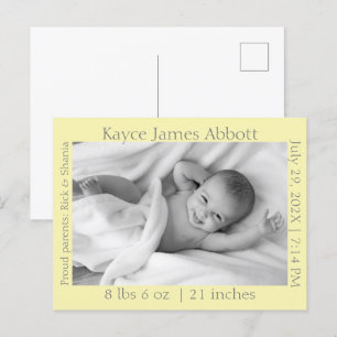 Modern Grey on Pastel Yellow Baby Announcement 