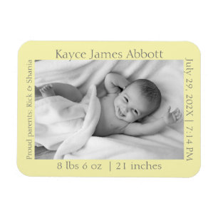 Modern Grey on Pastel Yellow Baby Announcement Magnet