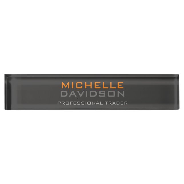 Modern Grey Orange Bold Text Minimalist Elegant Nameplate (Front)