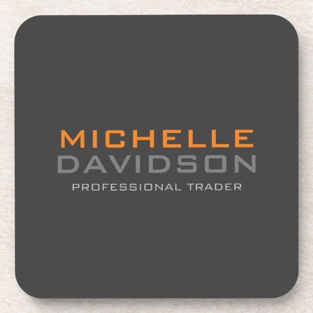 Modern Grey Orange Bold Text Minimalist Name Coaster (Front)