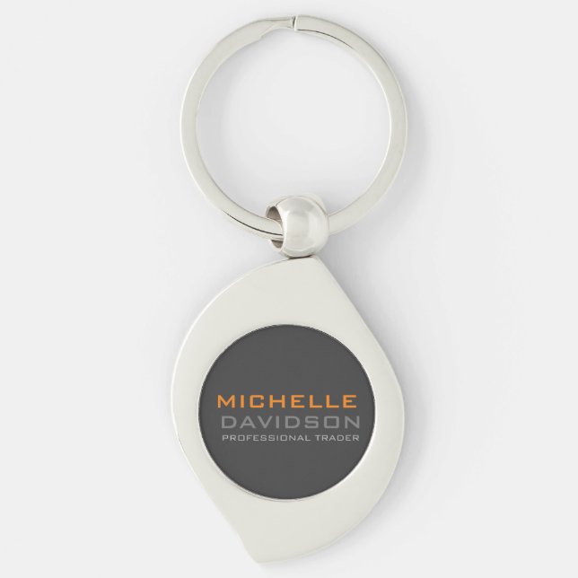 Modern Grey Orange Bold Text Minimalist Name Keychain (Front)