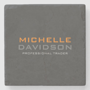 Modern Grey Orange Bold Text Minimalist Name Stone Coaster