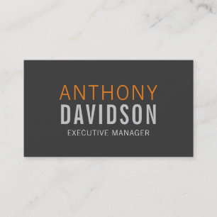 Modern Grey Orange Bold Text Minimalist Plain Business Card