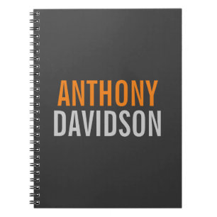 Modern Grey Orange Text Minimalist Elegant Name Notebook