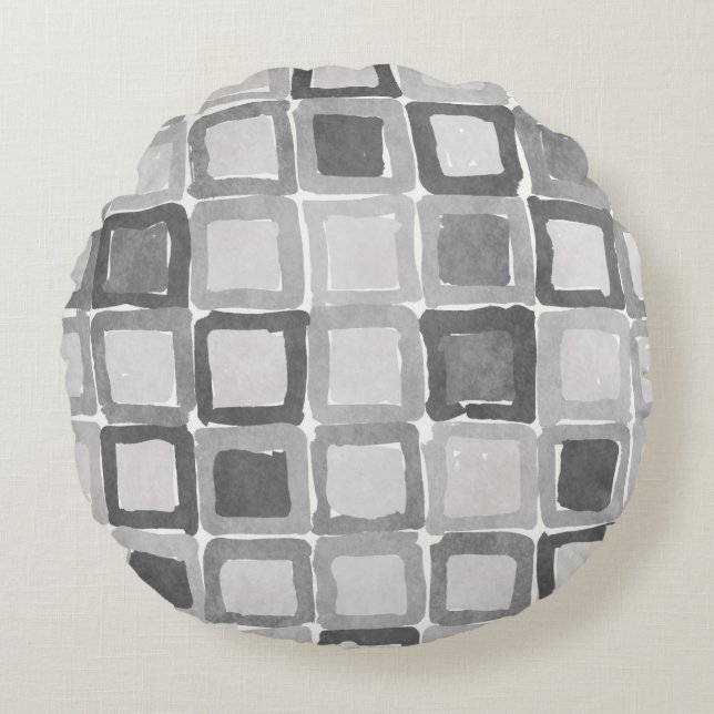 Modern Grey Painted Patches  Round Pillow (Front)