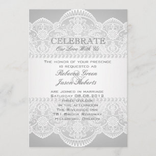 modern Grey pearl white lace vintage wedding Invitation