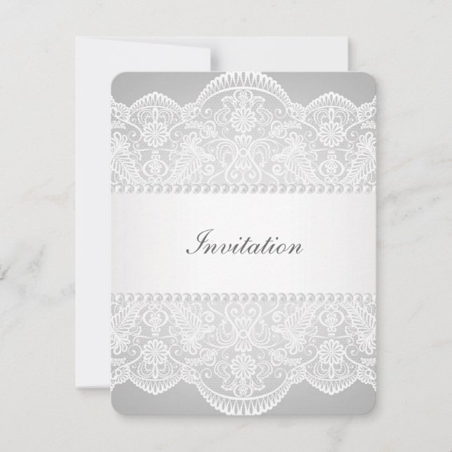 modern Grey pearl white lace vintage wedding Invitation (Front)