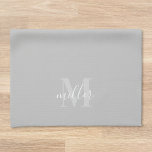 Modern Grey Personalized Family Name Monogram Kitchen Towel<br><div class="desc">Custom-designed modern grey kitchen hand towel featuring personalized family name monogram in modern hand calligraphy.</div>