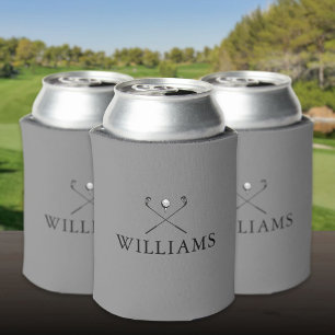 Modern Grey Personalized Name Golf Clubs Can Cooler