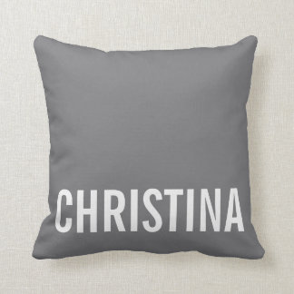 Modern Grey Personalized Name Pillow