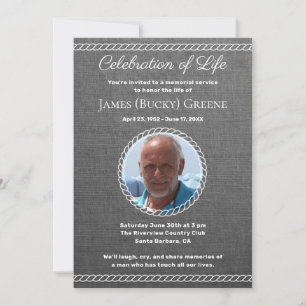Modern Grey Photo Celebration of Life for Man Invitation