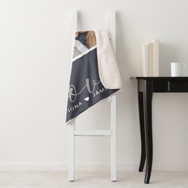 Modern Grey Photo Collage Love Personalized Large Sherpa Blanket (In Situ)