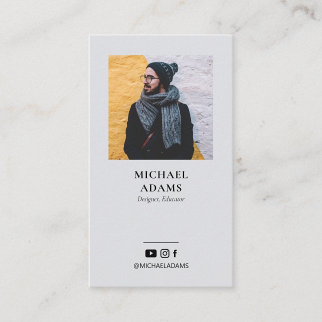 Modern Grey Photo Social Media Business Cards (Front)