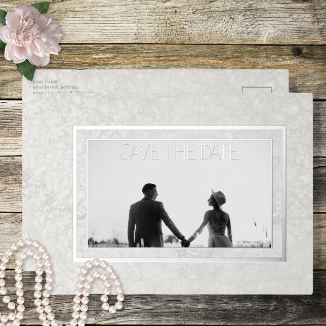 Modern Grey Photo Wedding Save the Date Foil Holiday Postcard (Creator Uploaded)