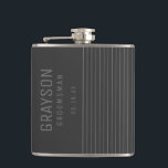 Modern Grey Pin Stripes Personalized Groomsman Hip Flask<br><div class="desc">Add a personal touch to your wedding with personalized groomsmen flask. This flask features personalized groomsman's name with title and date in grey. In classic modern font style, on dark grey background. Also perfect for best man, father of the bride and more. Message me if you need assistance or have...</div>